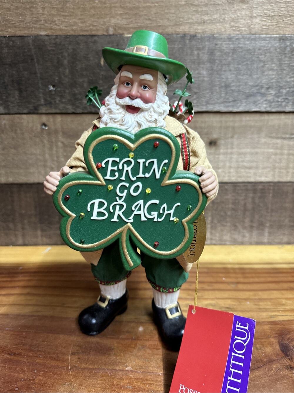 Possible Dreams Clothtique Irish Santa Smiling Eyes 2002 Musical & Lights - Box